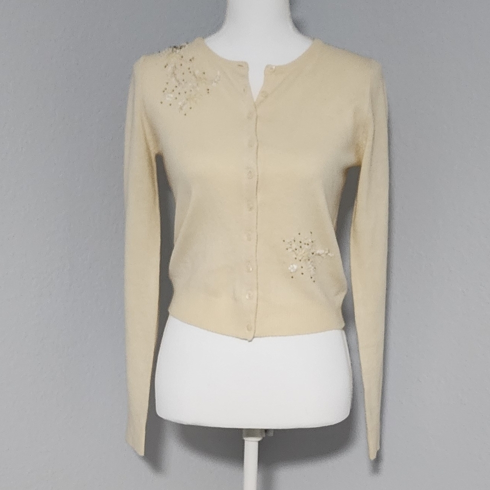 Vintage Y2K Next Era Yellow Button Up Cardigan With Bead Detailing Size Medium